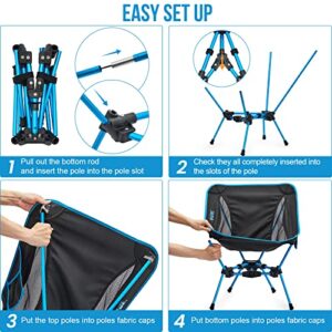 G4Free Folding Camping Chairs, Ultralight Compact Backpacking Folding Chairs Lawn Chairs Heavy Duty 330lbs with Side Pockets Packable for Outdoor Camp Travel Beach Hiking Blue