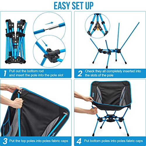 G4Free Folding Camping Chairs, Ultralight Compact Backpacking Folding Chairs Lawn Chairs Heavy Duty 330lbs with Side Pockets Packable for Outdoor Camp Travel Beach Hiking Blue