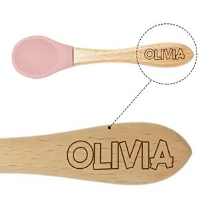 Personalized Silicone Bib and Spoon Set with Debossed Custom Name, Babies/Toddlers Durable Adjustable with Pocket for Baby Boy & Girl | Pink