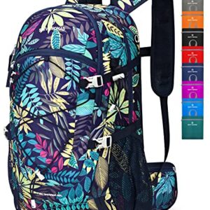 SAVVY NOMAD 40L Hiking Travel Packable Lightweight Camping Backpack Daypack with Removable Belt Bag for Women Men-Purple Leaf