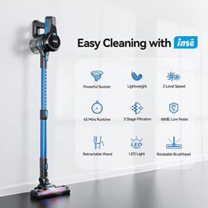 INSE Cordless Vacuum Cleaner, 6-in-1 Powerful Stick Vacuum, Rechargeable Vacuum Cleaner with 2200m-A-h Battery Up to 45 Mins Runtime, Lightweight Handheld Vacuum for Home Hard Floor Carpet Pet Hair