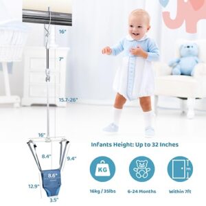 Cowiewie 2 in 1 Baby Door Jumper w/Baby Walking Harness Function, Baby Jumper with Door Clamp Adjustable Strap and Seat, Blue