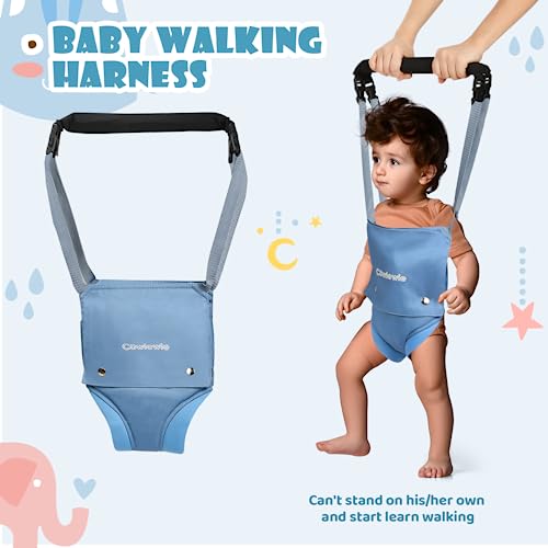 Cowiewie 2 in 1 Baby Door Jumper w/Baby Walking Harness Function, Baby Jumper with Door Clamp Adjustable Strap and Seat, Blue