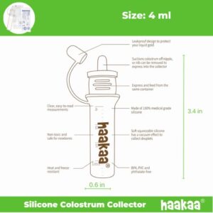 Haakaa Silicone Colostrum Collector Set with Clear PP Storage Case 4 ml, 6 PK, Pre-Sterilized