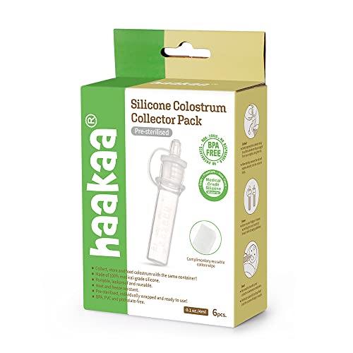 Haakaa Silicone Colostrum Collector Set with Clear PP Storage Case 4 ml, 6 PK, Pre-Sterilized