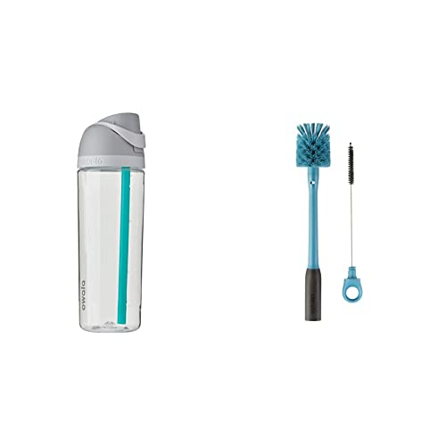Owala FreeSip Clear Water Bottle with Straw for Sports and Travel, BPA-Free, 25-Ounce, Shy Marshmallow & 2-in-1 Water Bottle and Straw Cleaning Brush, Smokey Blue