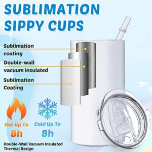 Hoolerry 18 Set 12 oz Sublimation Blanks Sippy Cup Kids Insulated Stainless Steel Sippy Cup with Handles Sublimationtumblers with Lids and Straws Heat Tape Polymer Sublimation Coating Coaster Brush