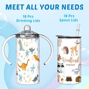 Hoolerry 18 Set 12 oz Sublimation Blanks Sippy Cup Kids Insulated Stainless Steel Sippy Cup with Handles Sublimationtumblers with Lids and Straws Heat Tape Polymer Sublimation Coating Coaster Brush