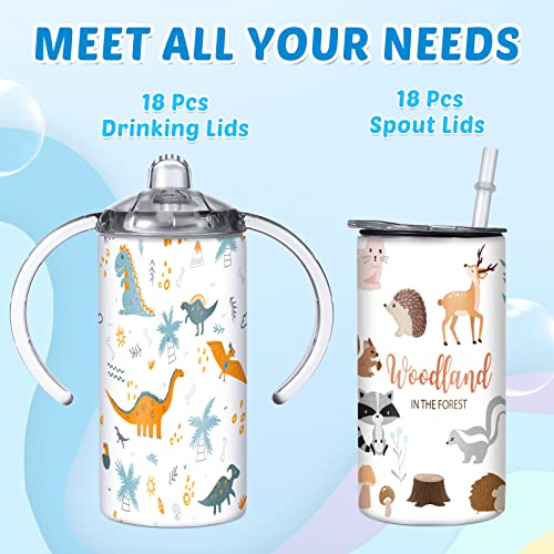 Hoolerry 18 Set 12 oz Sublimation Blanks Sippy Cup Kids Insulated Stainless Steel Sippy Cup with Handles Sublimationtumblers with Lids and Straws Heat Tape Polymer Sublimation Coating Coaster Brush