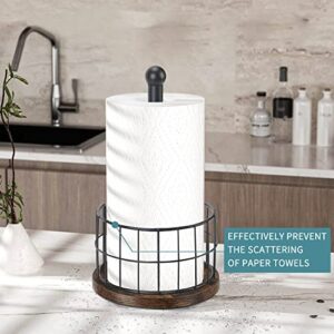 YINMIT Paper Towel Holder Countertop, Standing Paper Towel Roll Holder for Bathroom, Paper Towel Rack with Heavy Duty Wooden Base for Kitchen Counter, Fits Standard or Jumbo-Sized Rolls