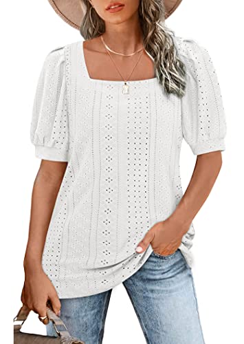 BZB Short Sleeve Tunic Tops for Women Loose Fit Shirts Dressy Casual Tee White XL