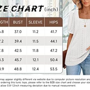BZB Short Sleeve Tunic Tops for Women Loose Fit Shirts Dressy Casual Tee White XL