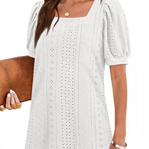 BZB Short Sleeve Tunic Tops for Women Loose Fit Shirts Dressy Casual Tee White XL
