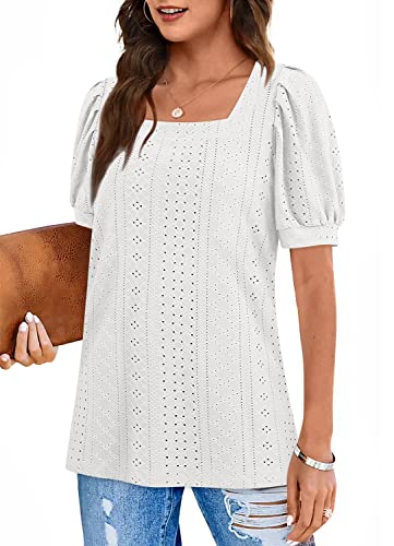 BZB Short Sleeve Tunic Tops for Women Loose Fit Shirts Dressy Casual Tee White XL