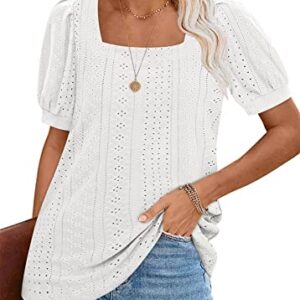 BZB Short Sleeve Tunic Tops for Women Loose Fit Shirts Dressy Casual Tee White XL