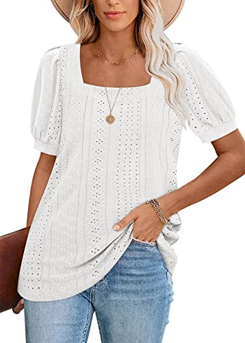 BZB Short Sleeve Tunic Tops for Women Loose Fit Shirts Dressy Casual Tee White XL