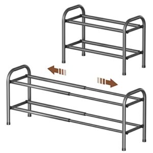2-tier expandable shoe rack,adjustable shoe shelf storage organizer heavy duty metal free standing shoe rack for entryway closet doorway (gray)