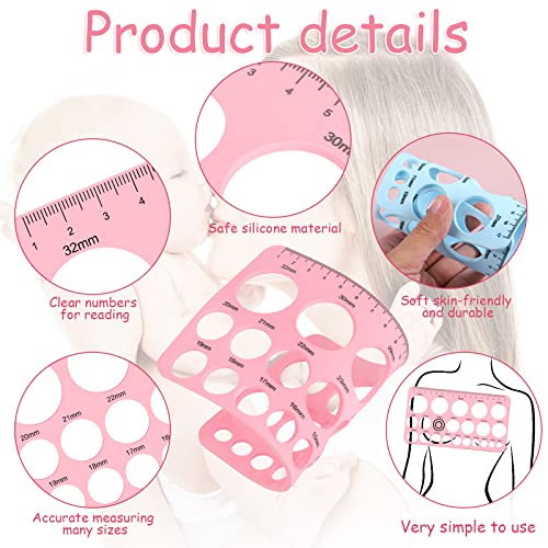 4 Pcs Nipple Rulers, Nipple Ruler for Flange Sizing Measurement Tool, Soft Silicone Flange Size Measure for Nipples Breast Flange Measuring Tool - New Mothers Musthaves (Pink+ Blue)