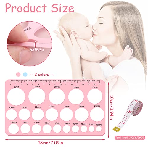 4 Pcs Nipple Rulers, Nipple Ruler for Flange Sizing Measurement Tool, Soft Silicone Flange Size Measure for Nipples Breast Flange Measuring Tool - New Mothers Musthaves (Pink+ Blue)