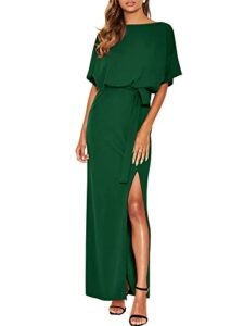 anrabess women's batwing sleeve tie waist long dresses formal party wedding guest side split maxi dress a951-shenlv-l