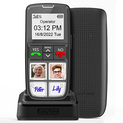 Easyfone T6 4G Easiest-to-Use Picture Button Cell Phone for Seniors | SOS Button | Clear Sound | Easy Charging Dock | SIM Card & Flexible Plans | Suitable for Elderly, Dementia, Alzheimer's and Kids