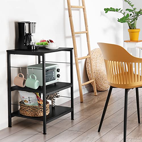 Microwave Stand 3 Tier Kitchen Cart with Storage on Wheels Small Bakers Rack Black Coffee Bar Cart with 10 Hooks Modern Nightstand End Table for Living Room Bedroom Kitchen Organization