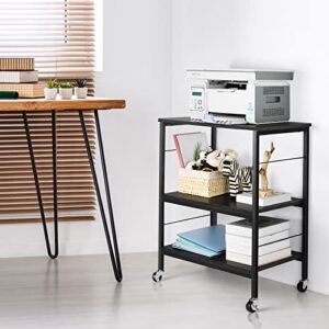 Microwave Stand 3 Tier Kitchen Cart with Storage on Wheels Small Bakers Rack Black Coffee Bar Cart with 10 Hooks Modern Nightstand End Table for Living Room Bedroom Kitchen Organization