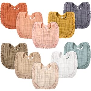 10 pcs lace muslin baby bibs bandana drool bib 9 x 10 inch burp cloths 6 absorbent layers bibs for newborn unisex (light color)