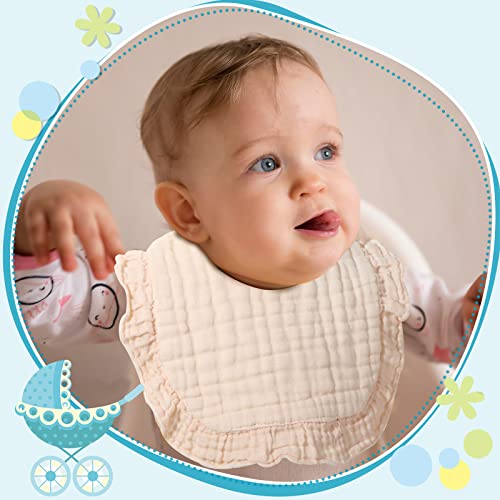 10 Pcs Lace Muslin Baby Bibs Bandana Drool Bib 9 x 10 Inch Burp Cloths 6 Absorbent Layers Bibs for Newborn Unisex (Light Color)