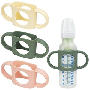 3 pack bottle handles compatible with dr brown narrow baby bottles and wide-neck bottles non-slip easy grip handles - bpa-free food grade silicone dishwasher safe - milk white, green, pink