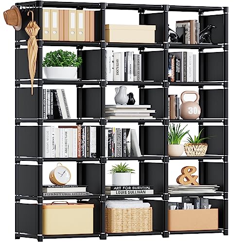 Mavivegue Bookshelf,18 Cube Storage Organizer,Extra Large Book Shelf Organizer,Tall Bookcase Shelf,Book Cases/Shelves,Black Cube Shelf,Cubbies Closet Shelves for Bedroom,Living Room,Home,Office