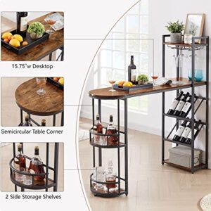 KIVENJAJA Bar Table with Wine Racks, Storage Shelves & Glass Holders, Industrial Small High Top Kitchen Table for 2, 36.4” Counter Height Dining Table Home Bar Unit, Rustic Brown and Black