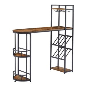 KIVENJAJA Bar Table with Wine Racks, Storage Shelves & Glass Holders, Industrial Small High Top Kitchen Table for 2, 36.4” Counter Height Dining Table Home Bar Unit, Rustic Brown and Black