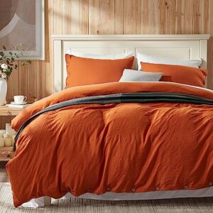 Anluoer Duvet Cover Queen Size,Burnt Orange Duvet Cover Set with Buttons Closure, Ultra Soft Washed Microfiber Bedding Comforter Cover with 2 Pillowcases for All Season(90x90 inches, 3 Pieces)