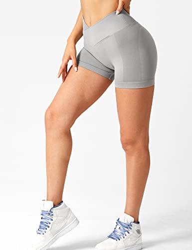 YEOREO Scrunch Workout Shorts Women Butt Lifting 3.5" Seamless V Waist Amplify Shorts Sport Gym Shorts Light Grey X-Small