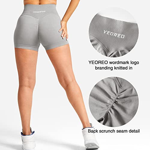 YEOREO Scrunch Workout Shorts Women Butt Lifting 3.5" Seamless V Waist Amplify Shorts Sport Gym Shorts Light Grey X-Small