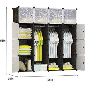 BRIAN & DANY Portable Wardrobe Closet - Cube Storage Organizer with 3 Hanging Rails, Modular Wardrobe for Space Saving, Bedroom Armoires for Toys, Shoes, Clothes - 16 Cubes
