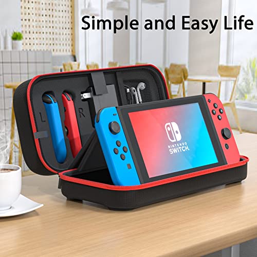 Fenolical Carrying Case Compatible with Nintendo Switch/OLED - Fit for Joycon and AC Adapter, Portable Hard Shell Pouch Carrying Travel Bag for Accessories Holds 20 Game Cartridge, Red