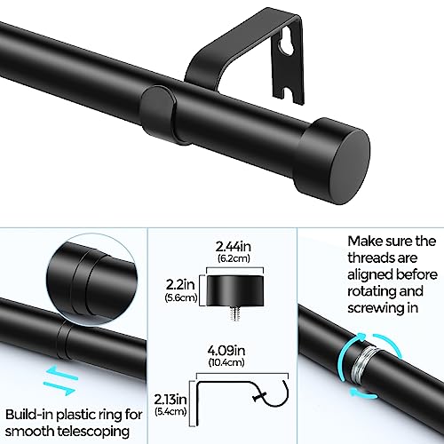 VOIIY Curtain Rods for Windows 48 to 84 Inch(4-7 Feet),Black 1'' Diameter Drapery Rods with End Cap Style Design,Modern Adjustable Heavy Duty Curtain Rod,Size:36''-88''