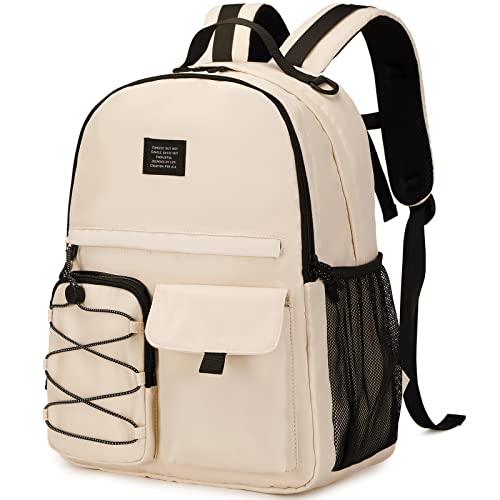 Lohol Casual Backpack for Teen Boys and Girls, Anti Theft Daypack with 15 Inch Laptop Compartment for Travel School (Beige)