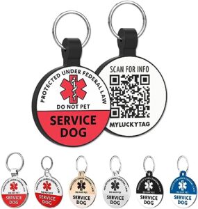 myluckytag service dog tag, qr code silicone pet id tag dog tag, online pet profile, pet location alert email, digital pet tag, quiet dog tag, durable pet id, dog collar tag, engraved pet tag