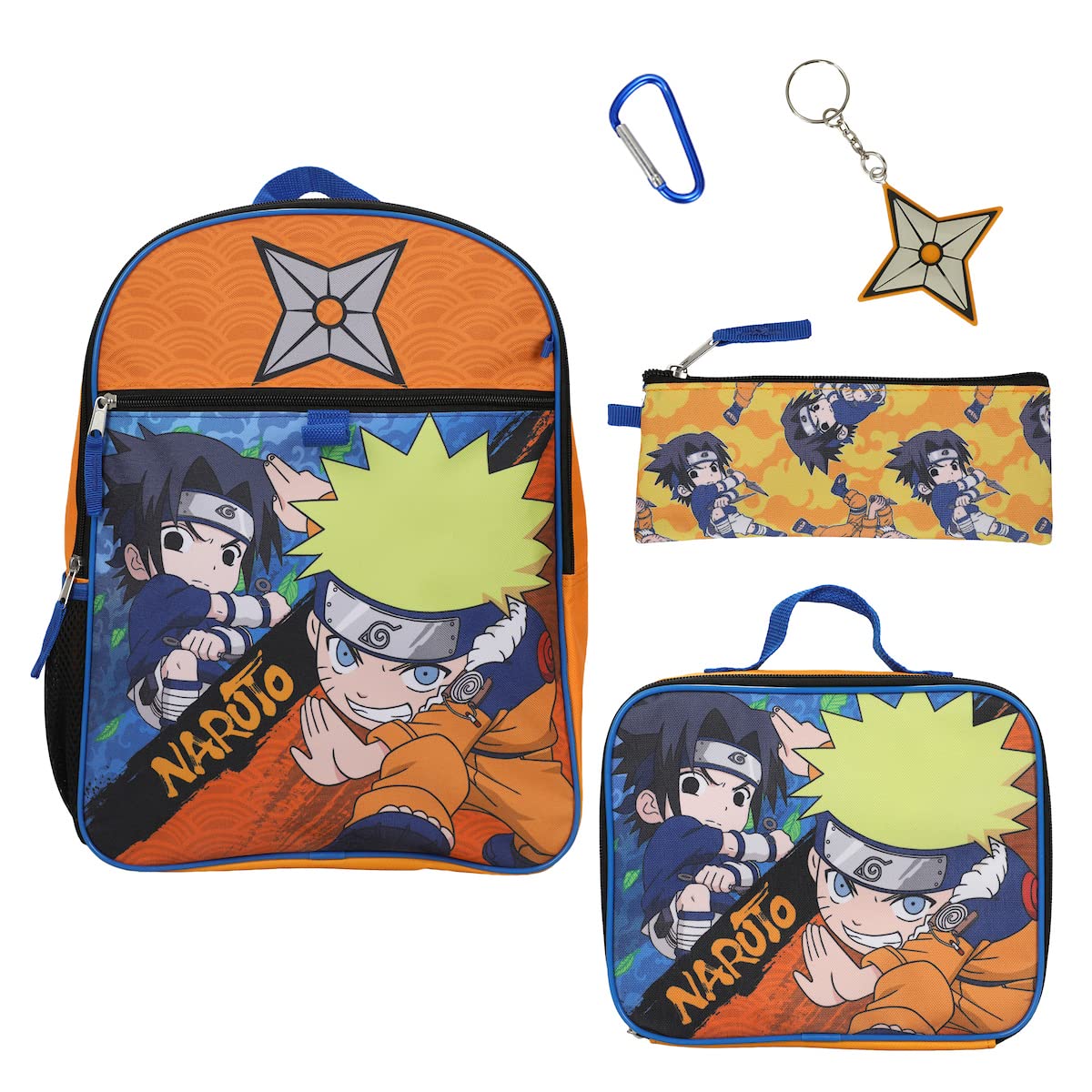 Bioworld Naruto Classic Sasuke Vs Naruto 16" Youth 5-Piece Backpack Set