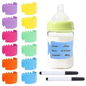 Newmemo Baby Bottle Labels for Daycare 12 PCS Reusable Waterproof Silicone Daycare Water Bottle Labels Original Write and Reuse Baby Bottle Labels Tags Essentials