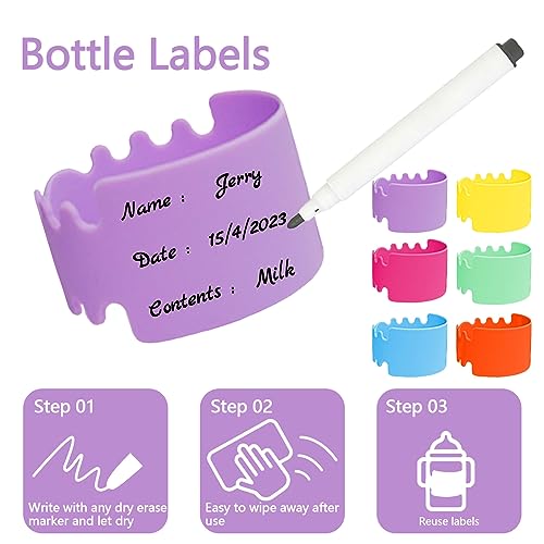 Newmemo Baby Bottle Labels for Daycare 12 PCS Reusable Waterproof Silicone Daycare Water Bottle Labels Original Write and Reuse Baby Bottle Labels Tags Essentials