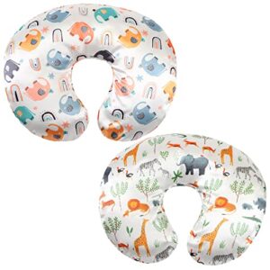 satin nursing pillow cover set 2 pack ultra soft silk compatible with boppy pillow protect for baby hair and skin elephant & rhino lion