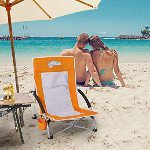 Old Bahama Bay Low Beach Camping Folding Chair with Cup Holder & Carry Bag Compact & Heavy Duty for Outdoor, Camping, BBQ, Beach, Travel, Picnic, Concert(Qrange)