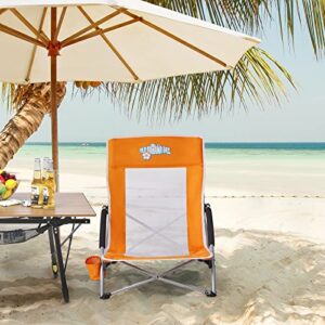 Old Bahama Bay Low Beach Camping Folding Chair with Cup Holder & Carry Bag Compact & Heavy Duty for Outdoor, Camping, BBQ, Beach, Travel, Picnic, Concert(Qrange)