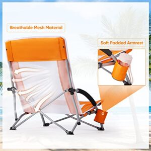 Old Bahama Bay Low Beach Camping Folding Chair with Cup Holder & Carry Bag Compact & Heavy Duty for Outdoor, Camping, BBQ, Beach, Travel, Picnic, Concert(Qrange)