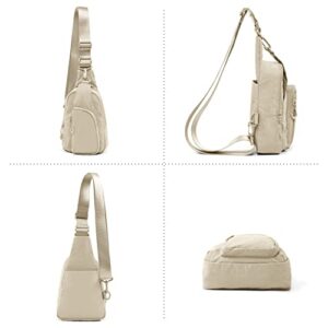 ODODOS Daily Sling Bag with Adjustable Straps Crossbody Chest Bag Lightweight Small Backpack for Casual Outdoor Traveling Hiking, Beige