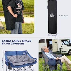 DEERFAMY Foldable Camping Loveseat with Cooler Bag and Cup& Wine Glass Holder,Portable Double Camping Chair for Adults with Padded Seats & Armrests, Heavy Duty Outdoor Loveseat Supports up to 530lbs